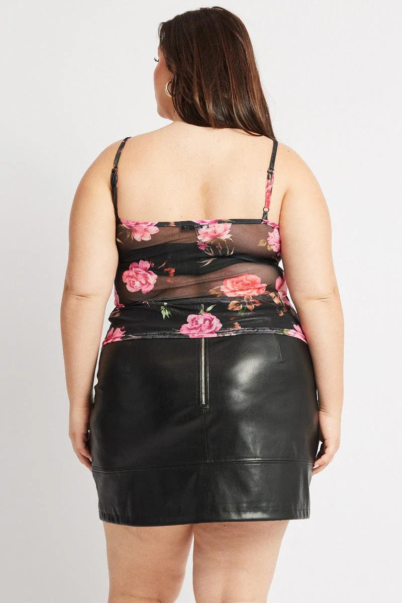 Black Floral Floral Mesh Top Lace Trim - Image 5