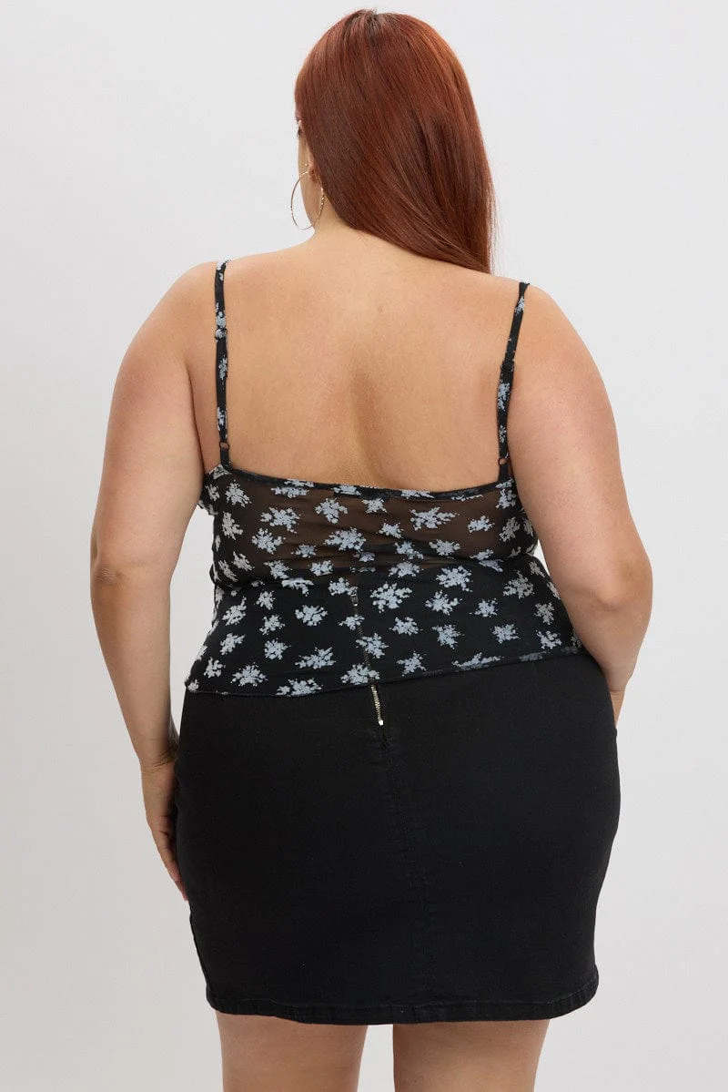 Black Floral Floral Singlet Top - Image 5