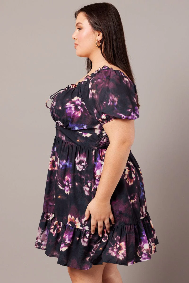 Black Floral Lace Up Minidress - Image 4