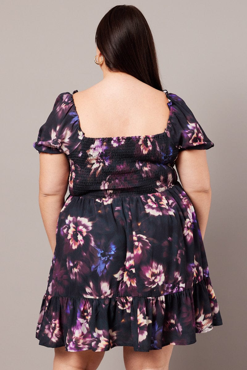Black Floral Lace Up Minidress - Image 5