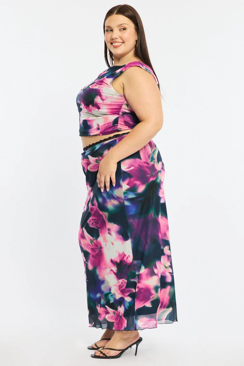 Black Floral Midi Skirt Mesh - Image 4