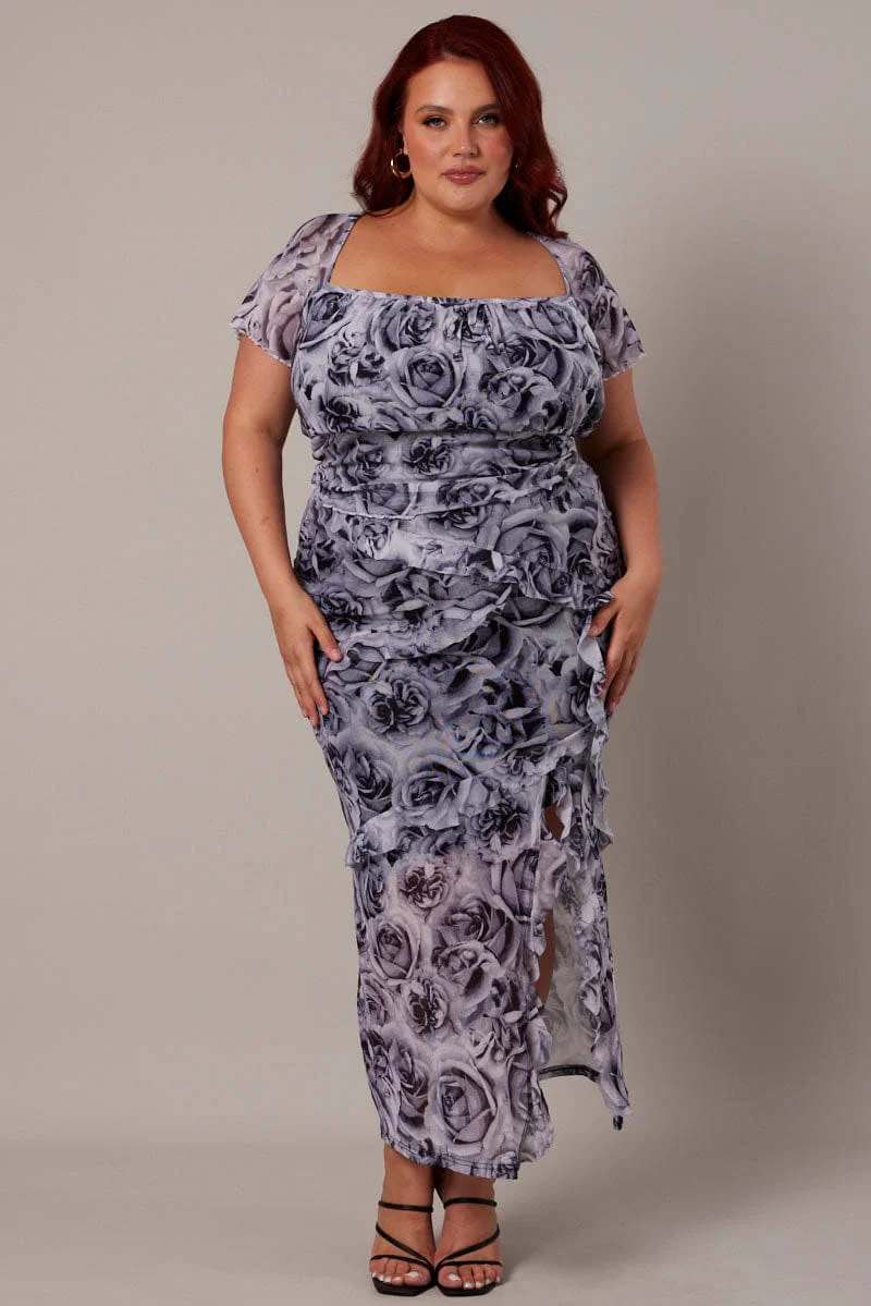 Black Floral Rosette Mesh Frill Skirt - Image 2