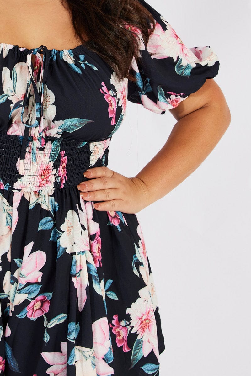 Black Floral Ruffle Playsuit Short Sleeve - Image 6