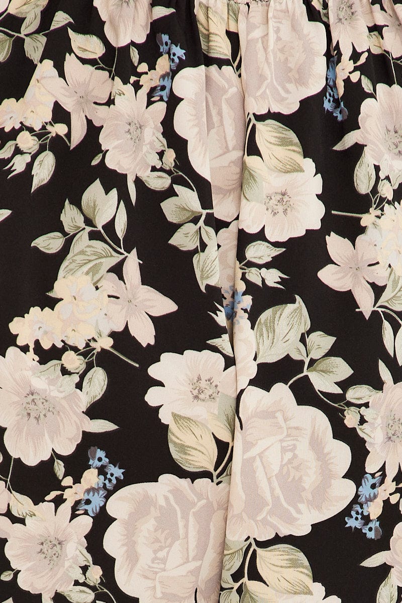 Black Floral Ruffle Playsuit Short Sleeve Gathered Bust - Image 6