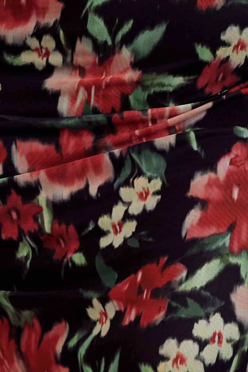 Black Floral Straight Mesh Long Skirt - Image 6