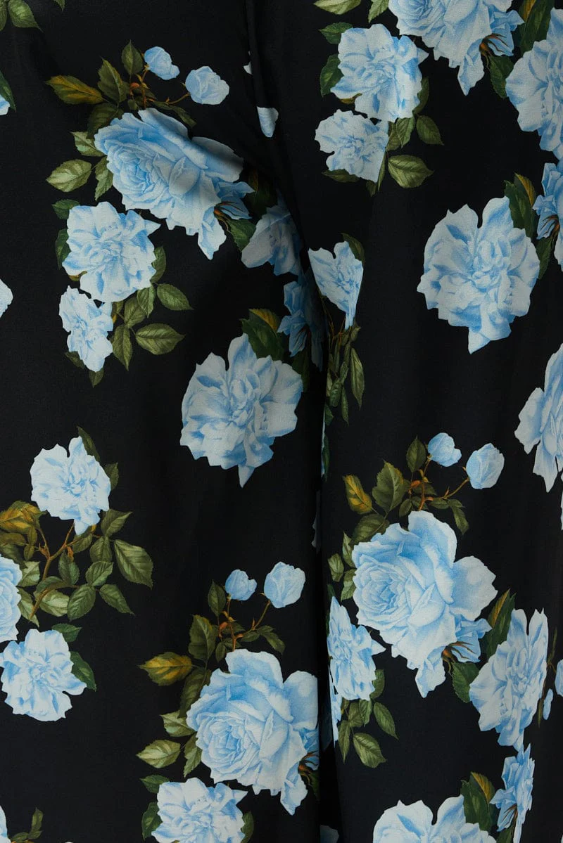 Black Floral Tie Waist Wide Leg Pants - Image 6