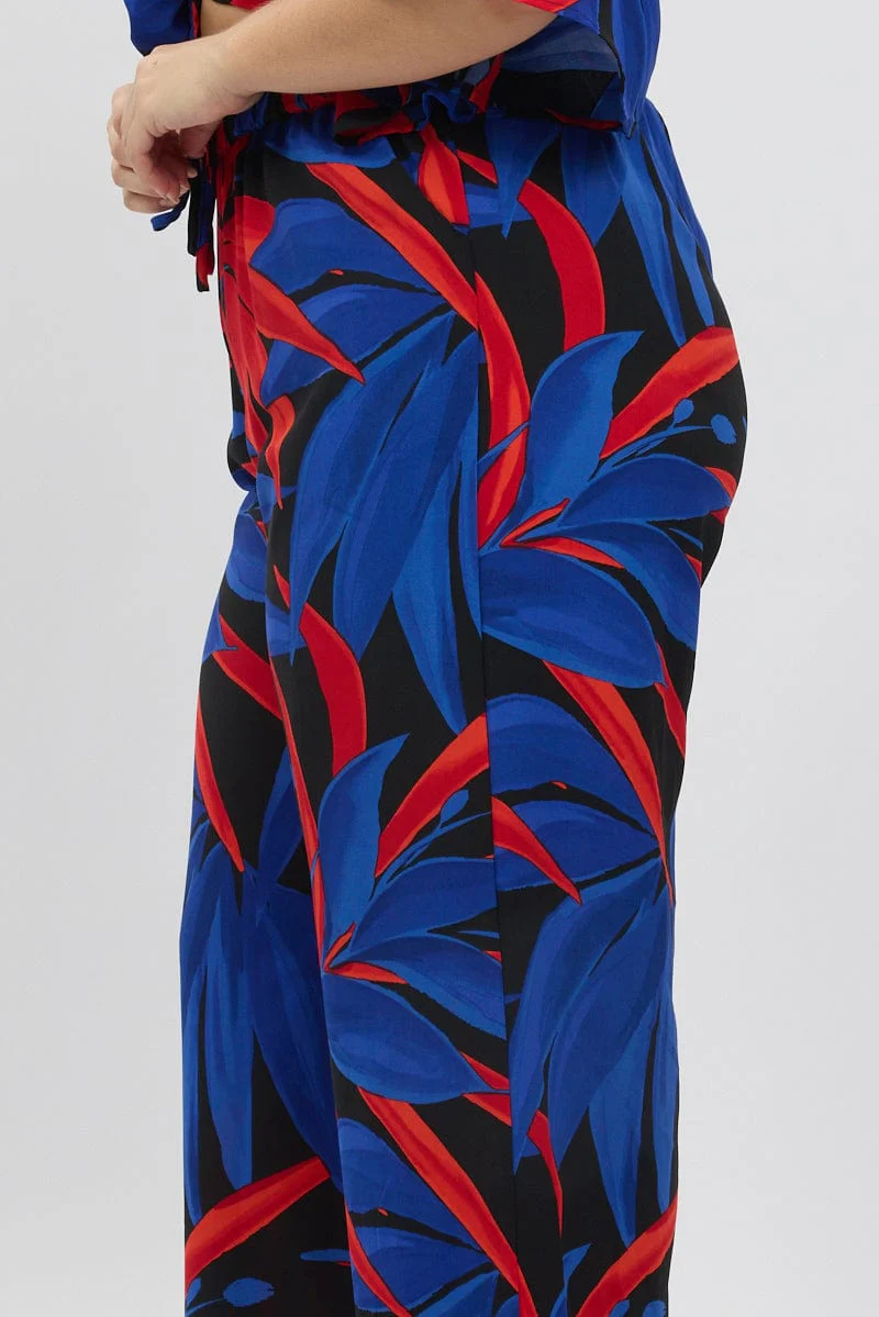Black Floral Wide Leg Leaf Pants - Image 6