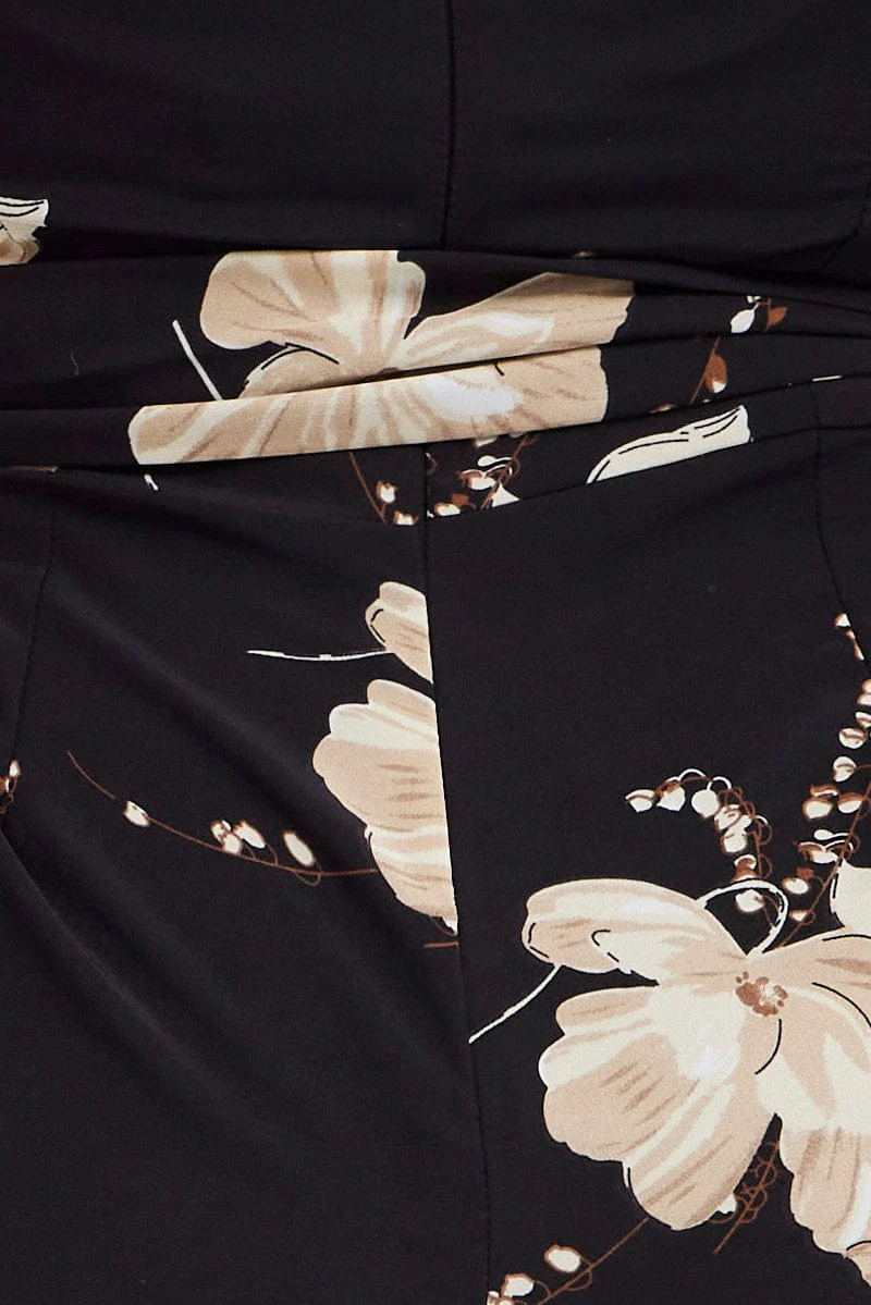 Black Floral Wideleg Jumpsuit Short Sleeve Wrapover Front - Image 6