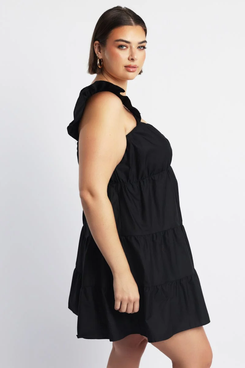 Black Flutter Sleeve Cotton Blend Minidress - Image 3