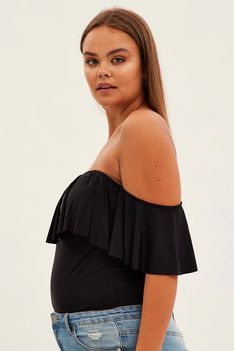 Black Frill Bodysuit Off Shoulder Frill Jersey - Image 4