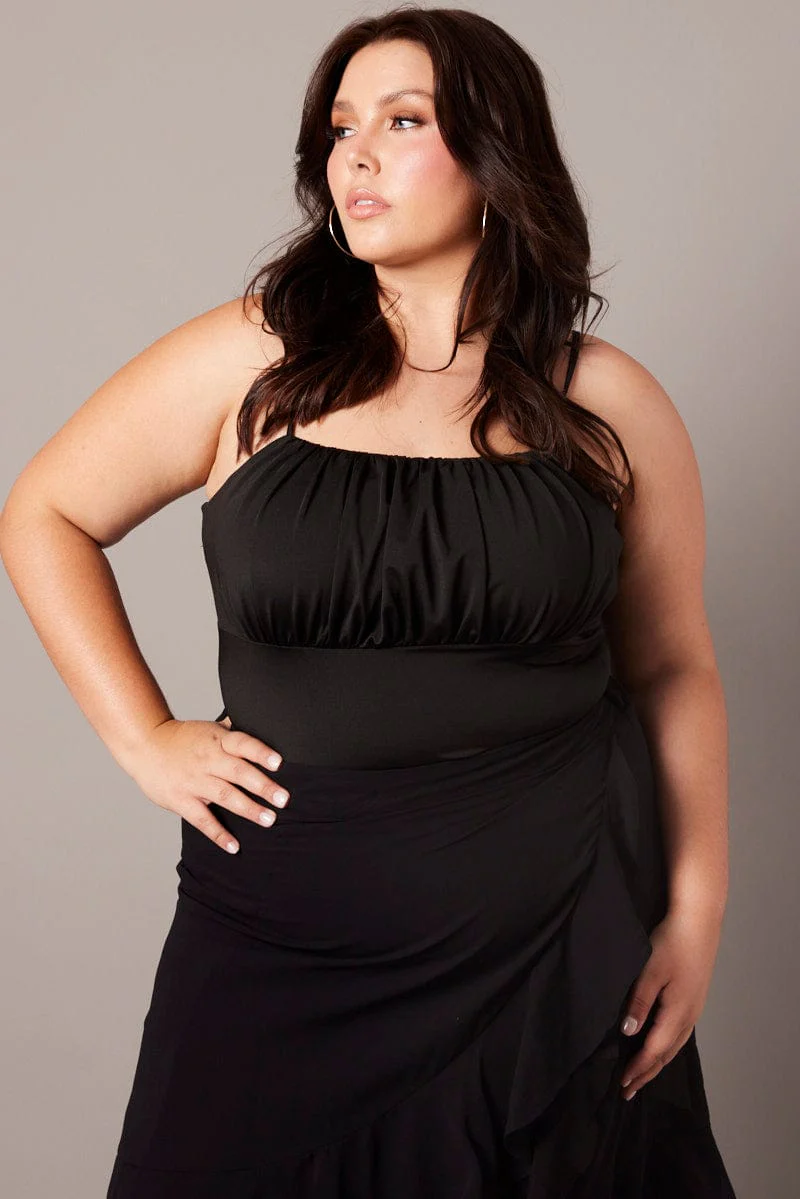 Black Frill Chiffon Midi Skirt - Image 2