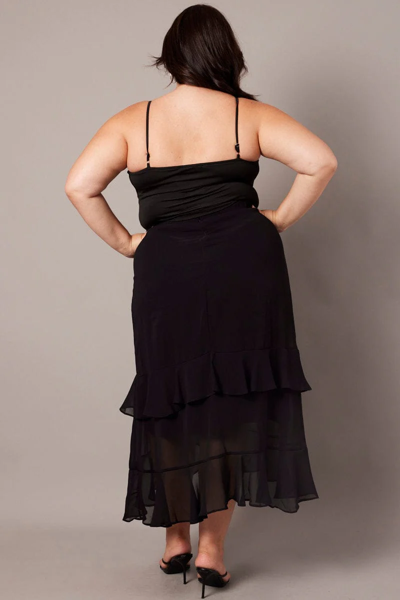 Black Frill Chiffon Midi Skirt - Image 5