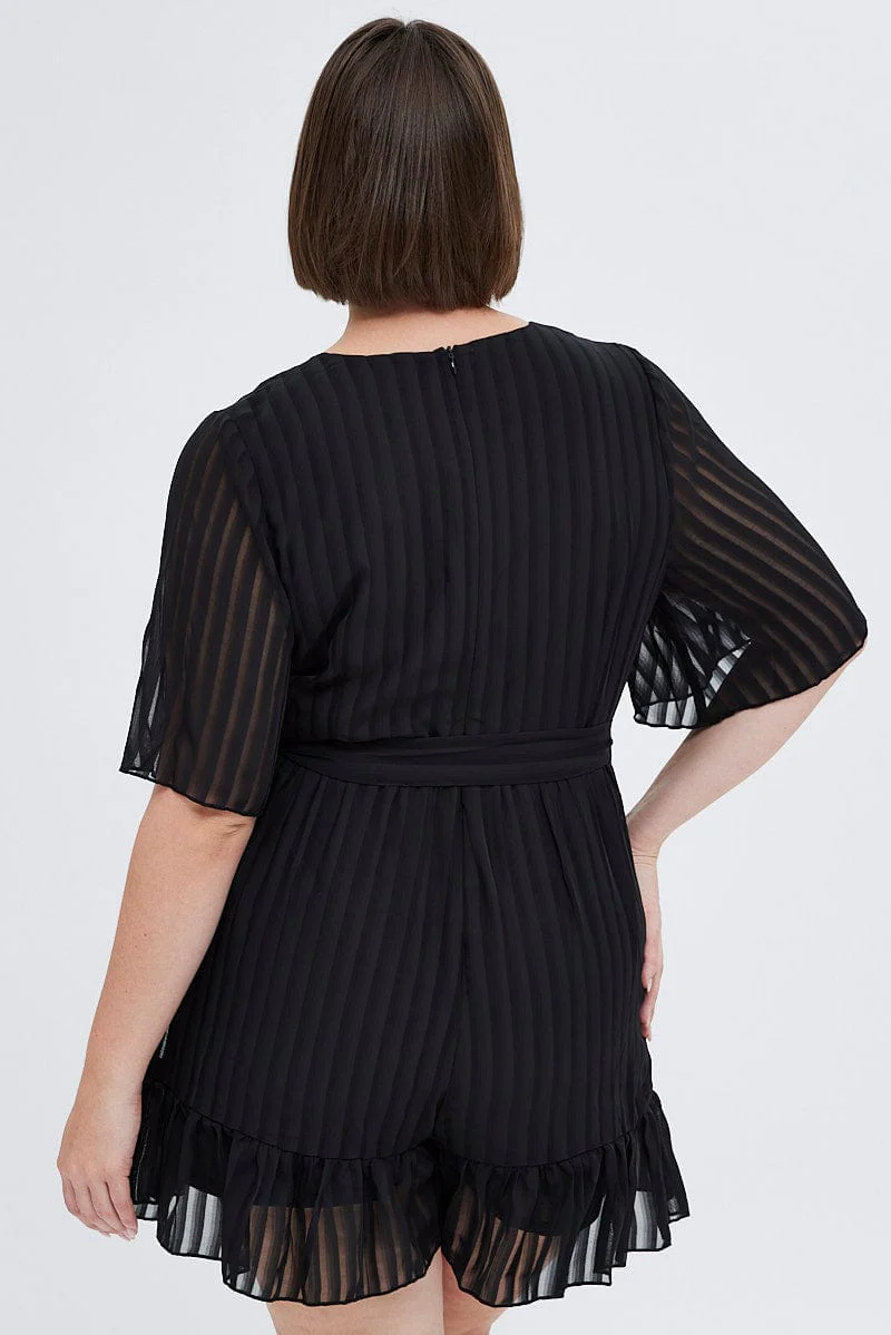 Black Frill Playsuit Short Sleeve Stripe - Image 5
