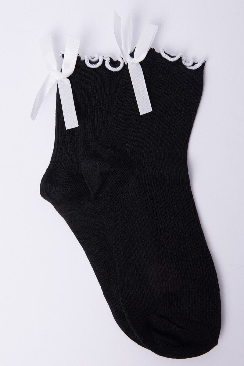 Black Frill Socks with Bow