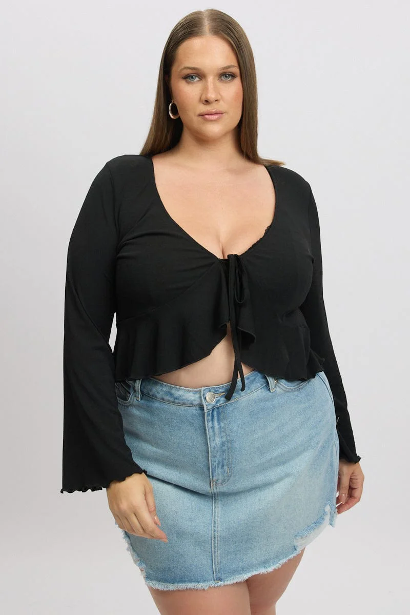 Black Frill Tie Flare Sleeve Bolero Jacket - Image 3
