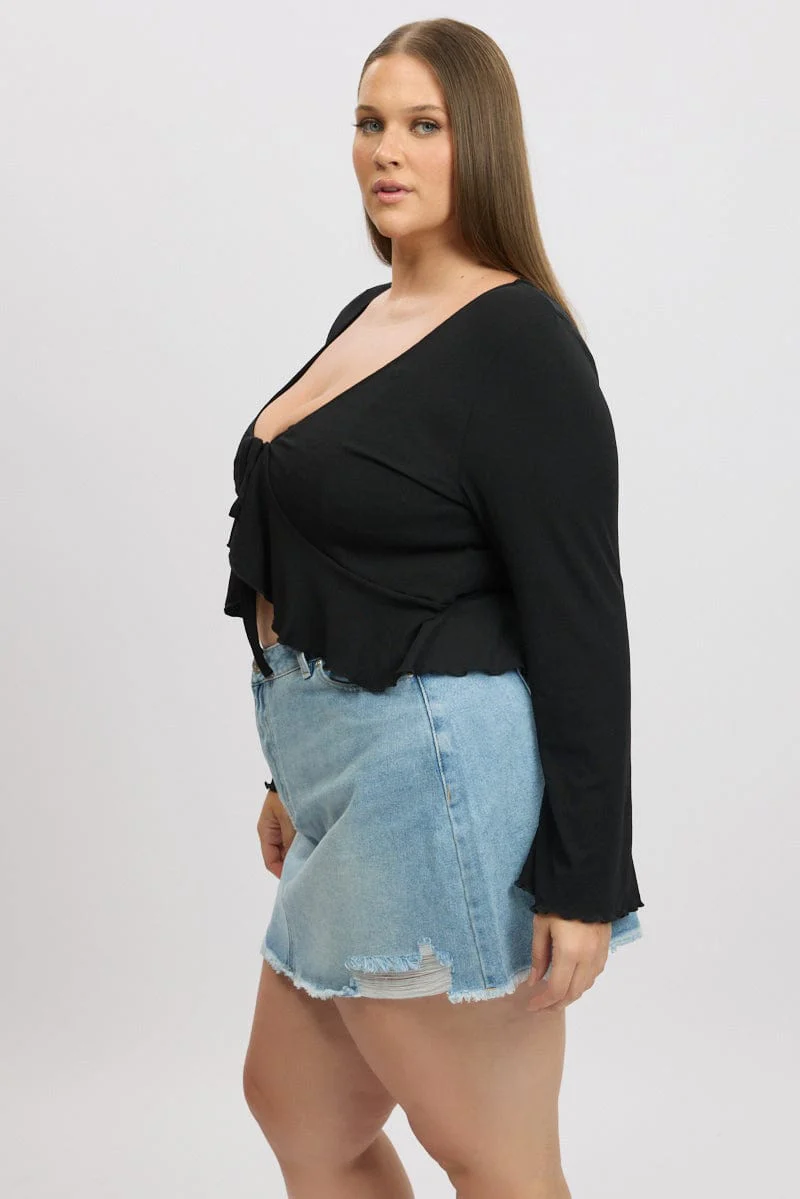 Black Frill Tie Flare Sleeve Bolero Jacket - Image 4