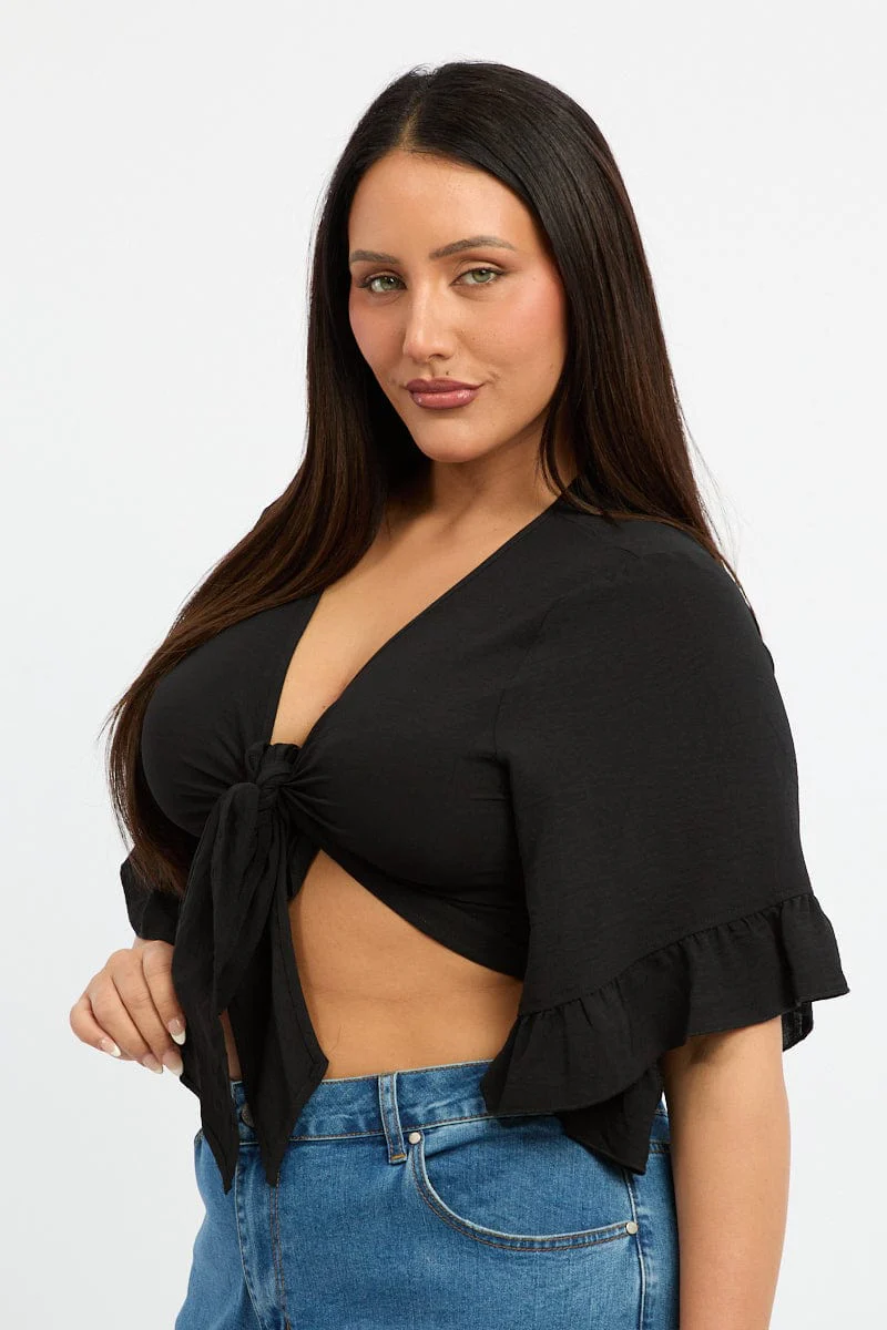 Black Frill Tie Jacket Bolero Top - Image 3