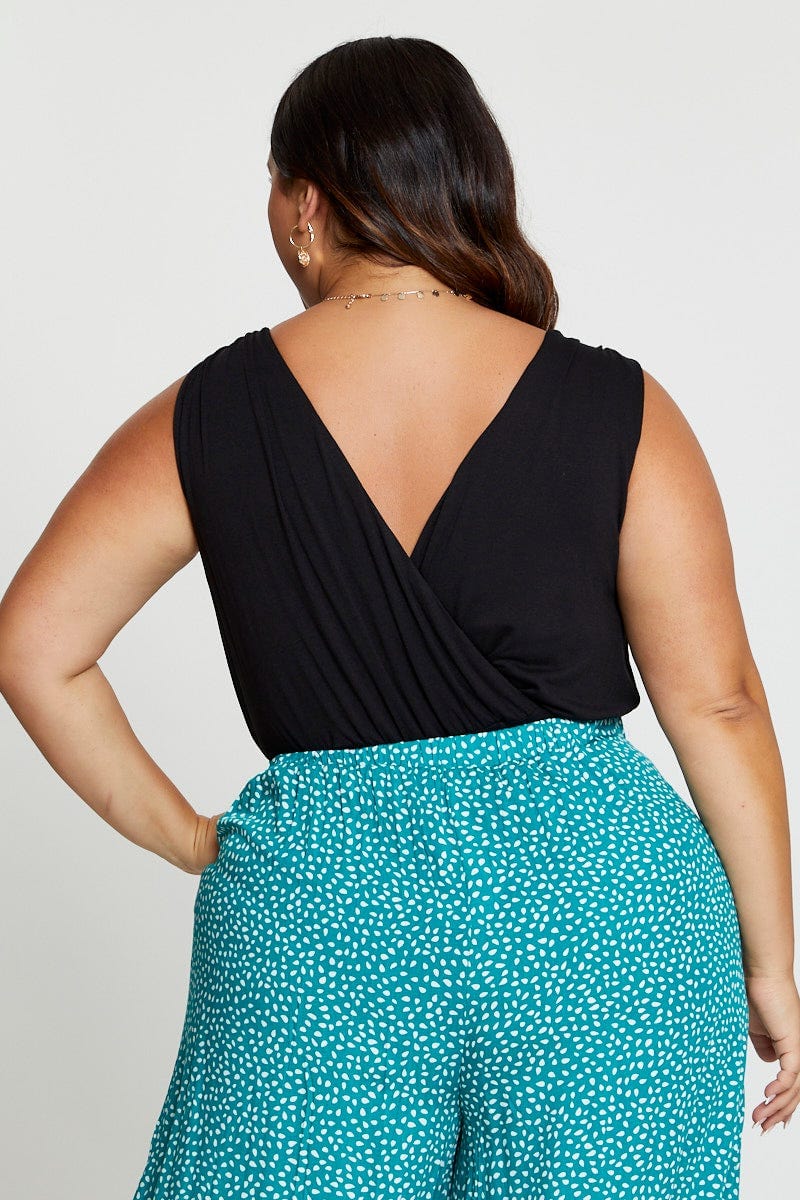 Black Front Bodysuit Gathered Strap Jersey Wrap - Image 5