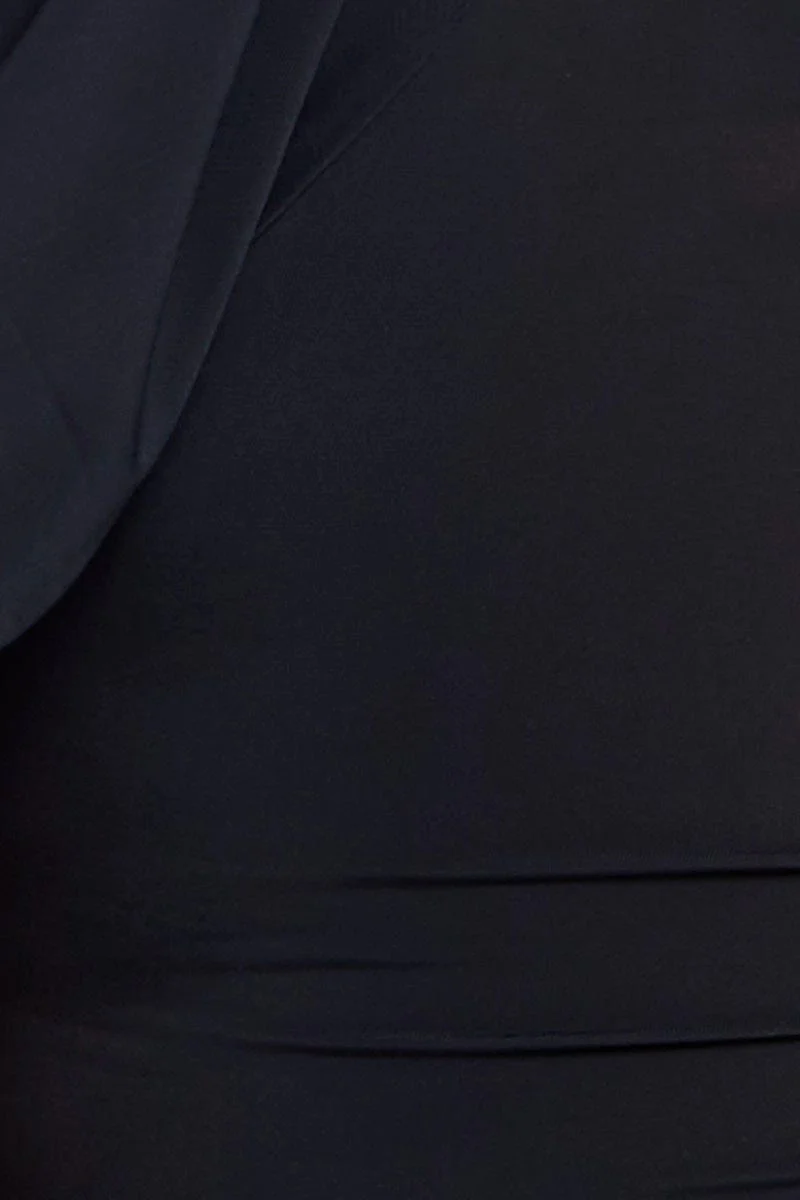 Black Front Bodysuit Puff Sleeve Jersey Ruched - Image 6