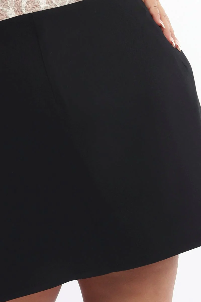 Black Front Split Mini Skirt Bow Detail - Image 6