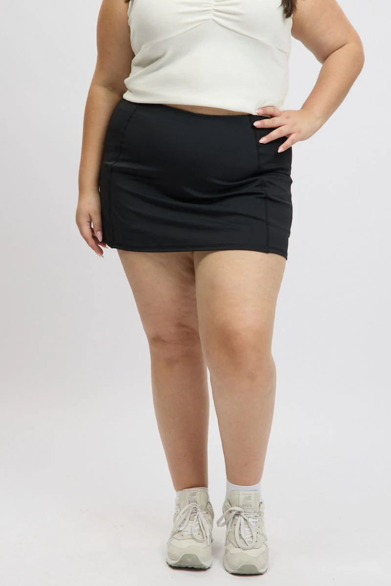 Black Front Split Tennis Skort Skirt - Image 2