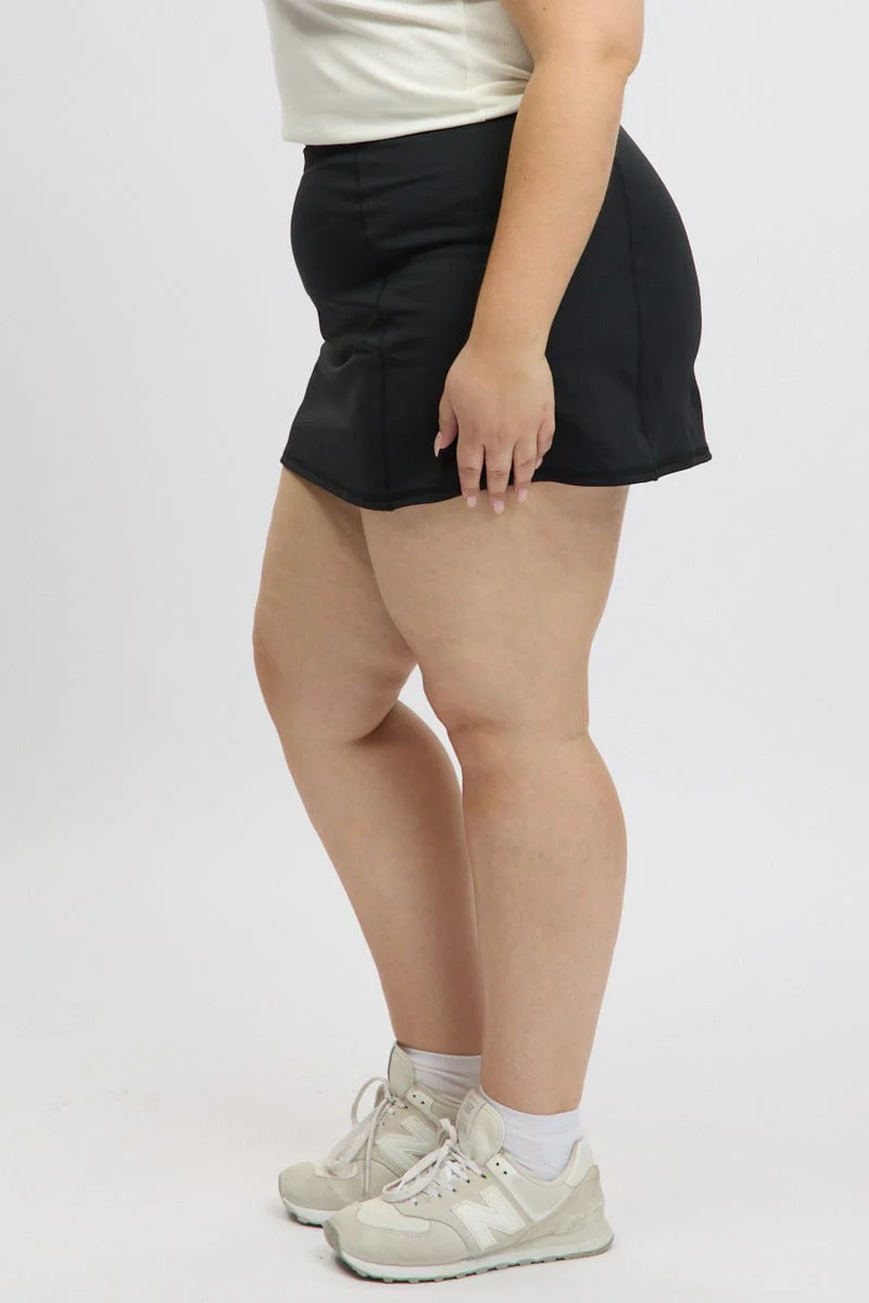 Black Front Split Tennis Skort Skirt - Image 4