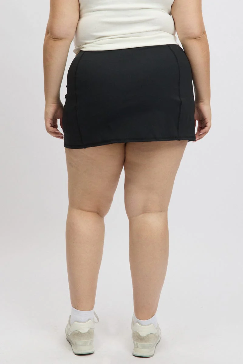 Black Front Split Tennis Skort Skirt - Image 5