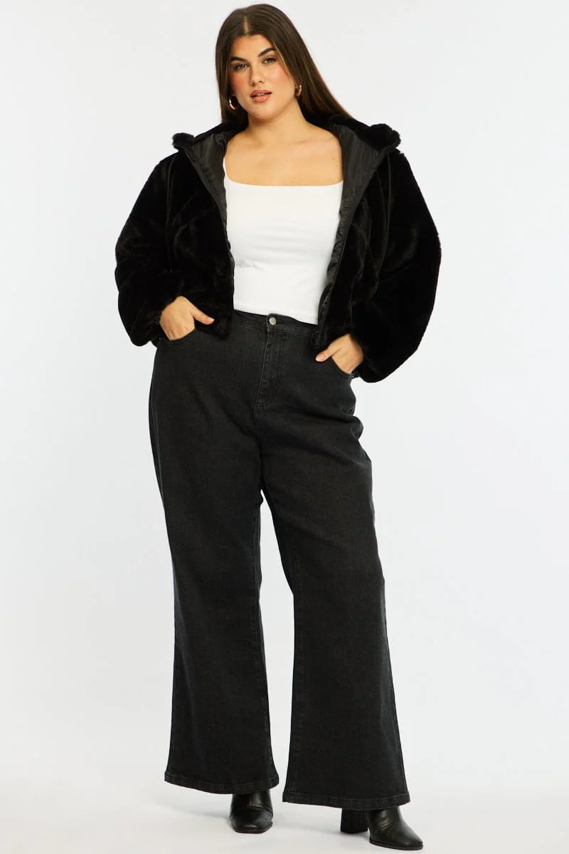 Black Fur Jacket Long Sleeve Hoodie - Image 2