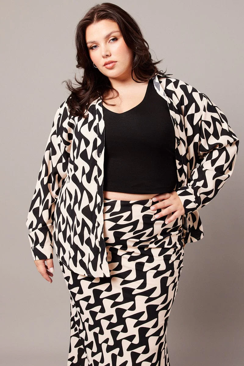 Black Geo Relaxed Shirt Long Sleeve