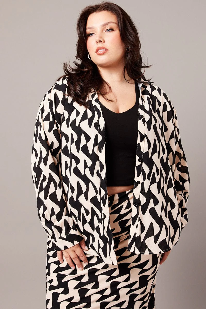 Black Geo Relaxed Shirt Long Sleeve - Image 3