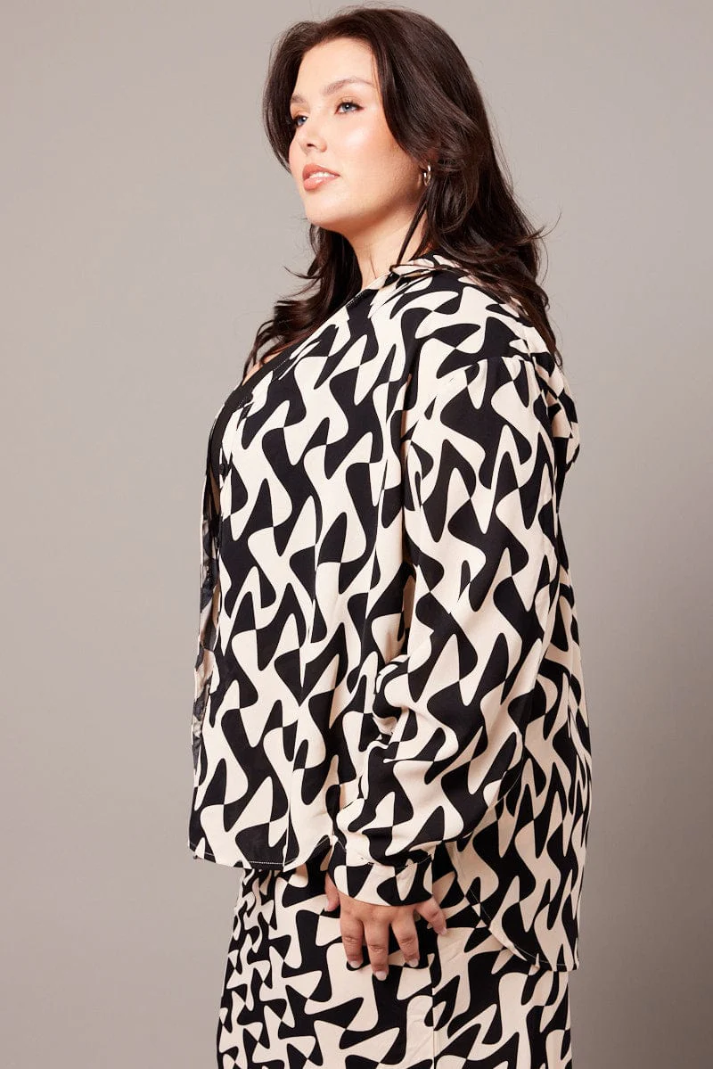 Black Geo Relaxed Shirt Long Sleeve - Image 4