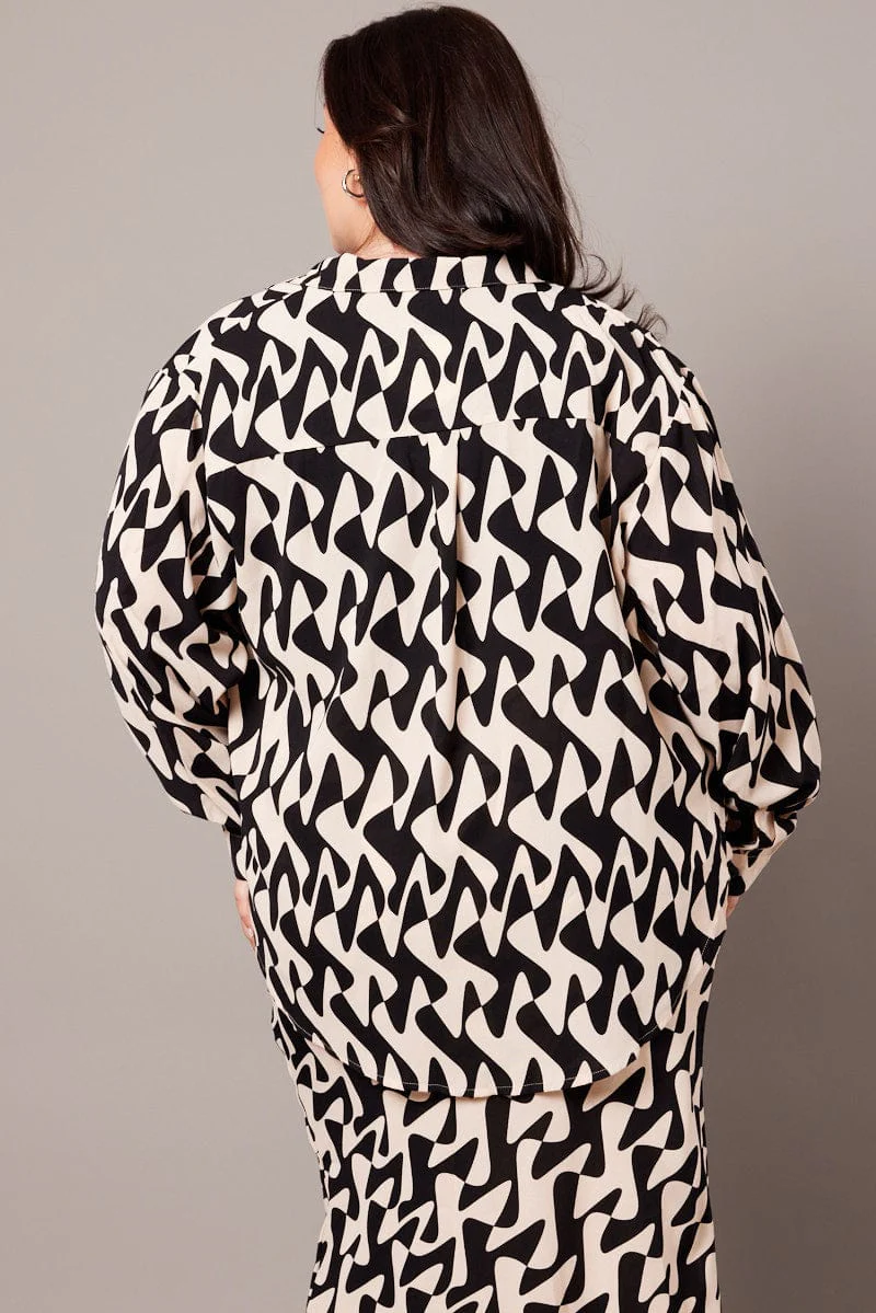 Black Geo Relaxed Shirt Long Sleeve - Image 5