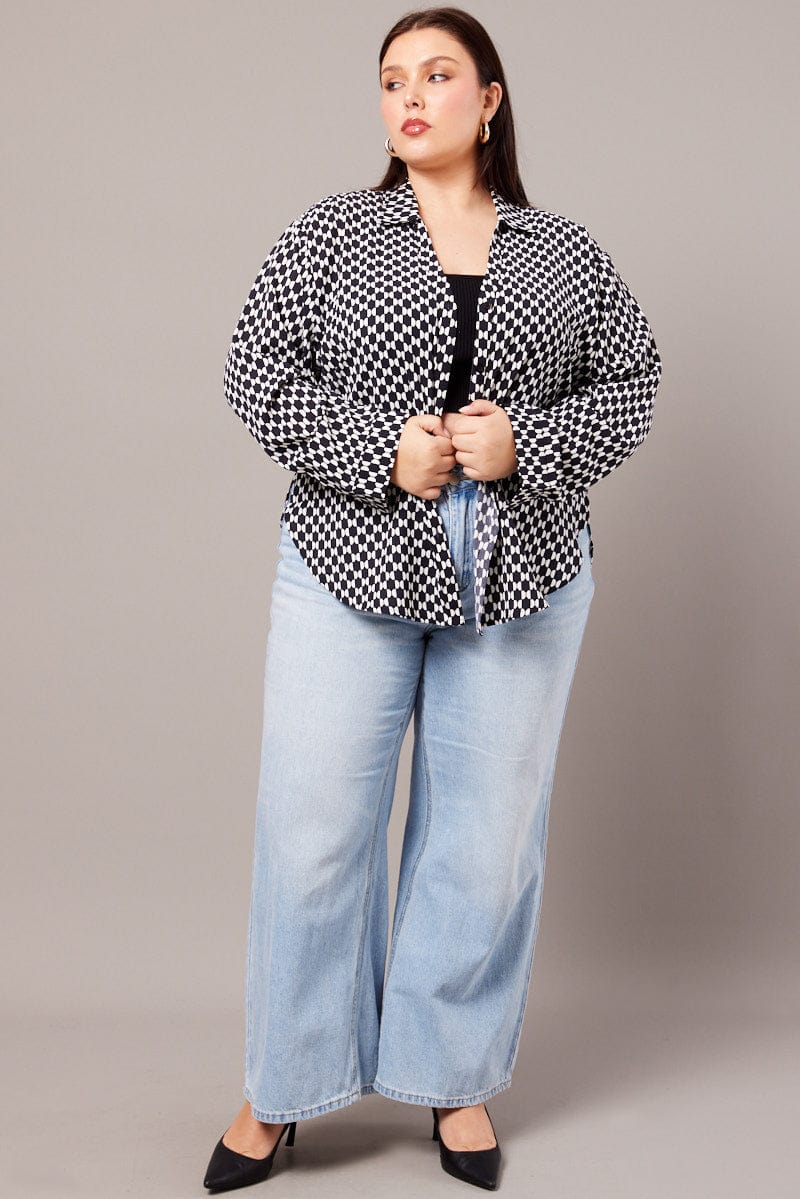 Black Geo Relaxed Shirt Long Sleeve - Image 2