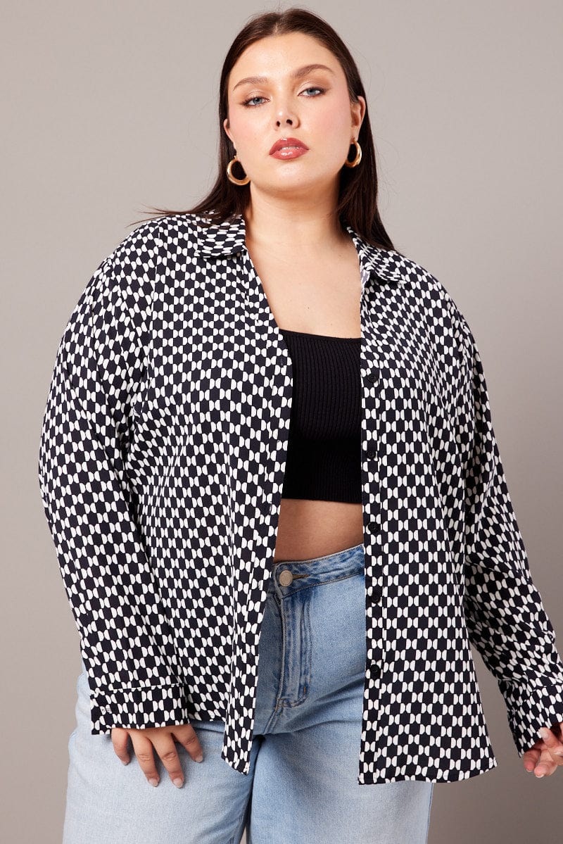 Black Geo Relaxed Shirt Long Sleeve - Image 3