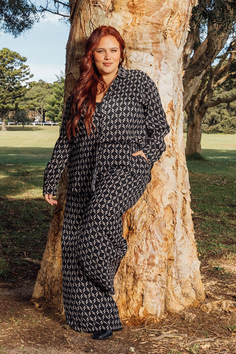 Black Geo Relaxed Shirt Long Sleeve