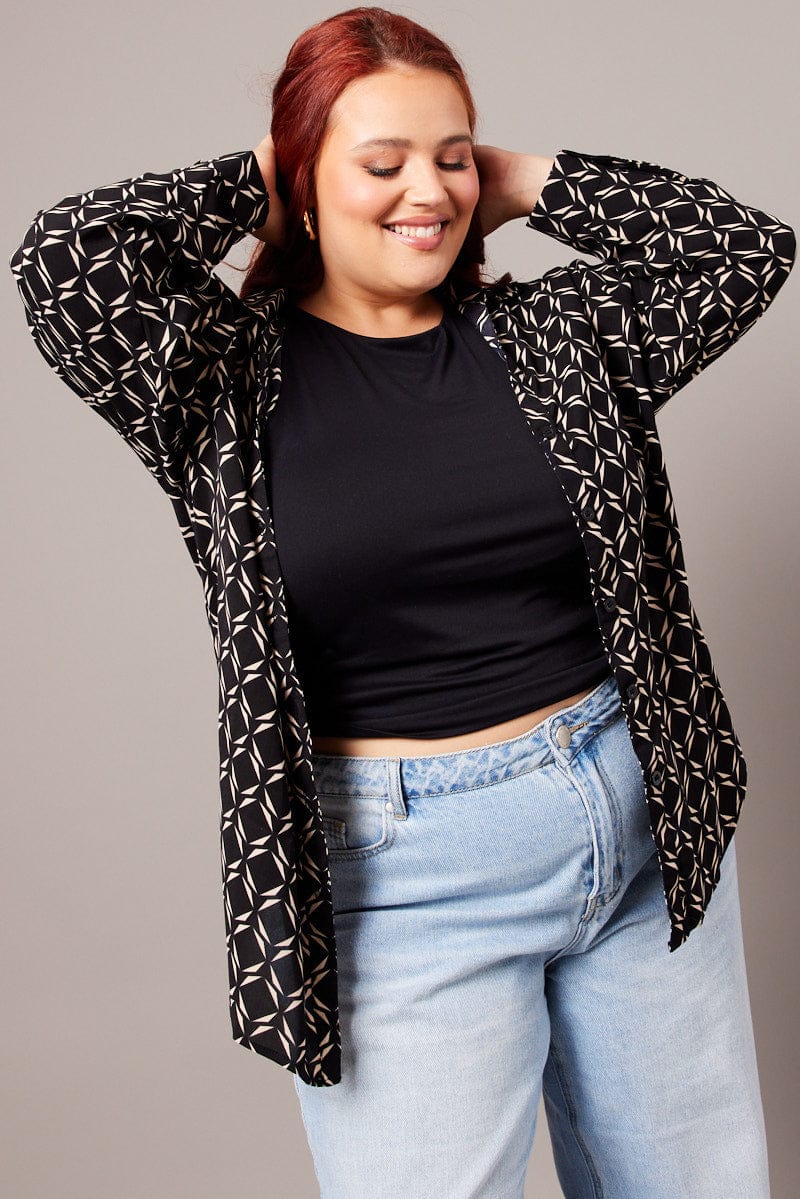 Black Geo Relaxed Shirt Long Sleeve - Image 2