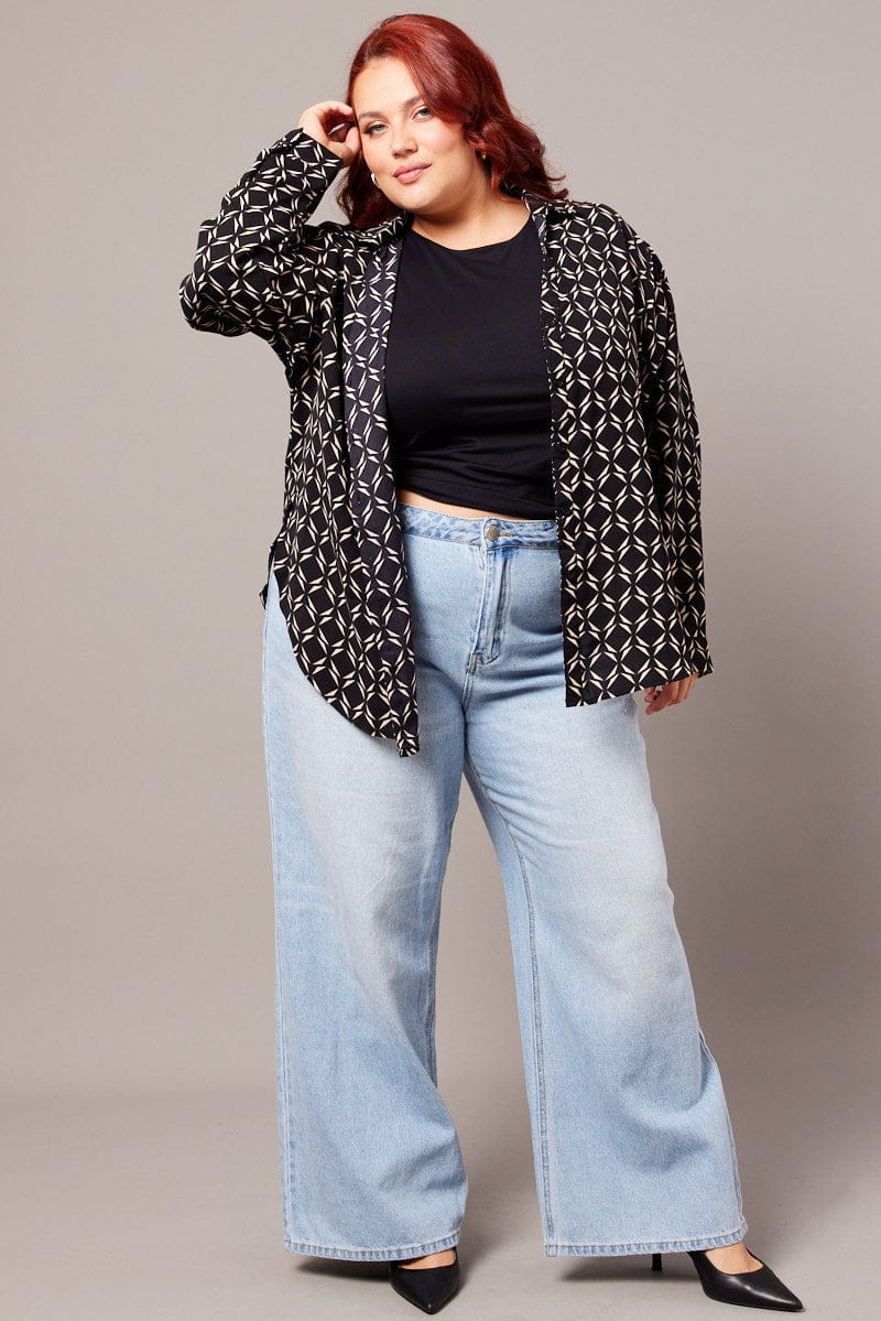 Black Geo Relaxed Shirt Long Sleeve - Image 3