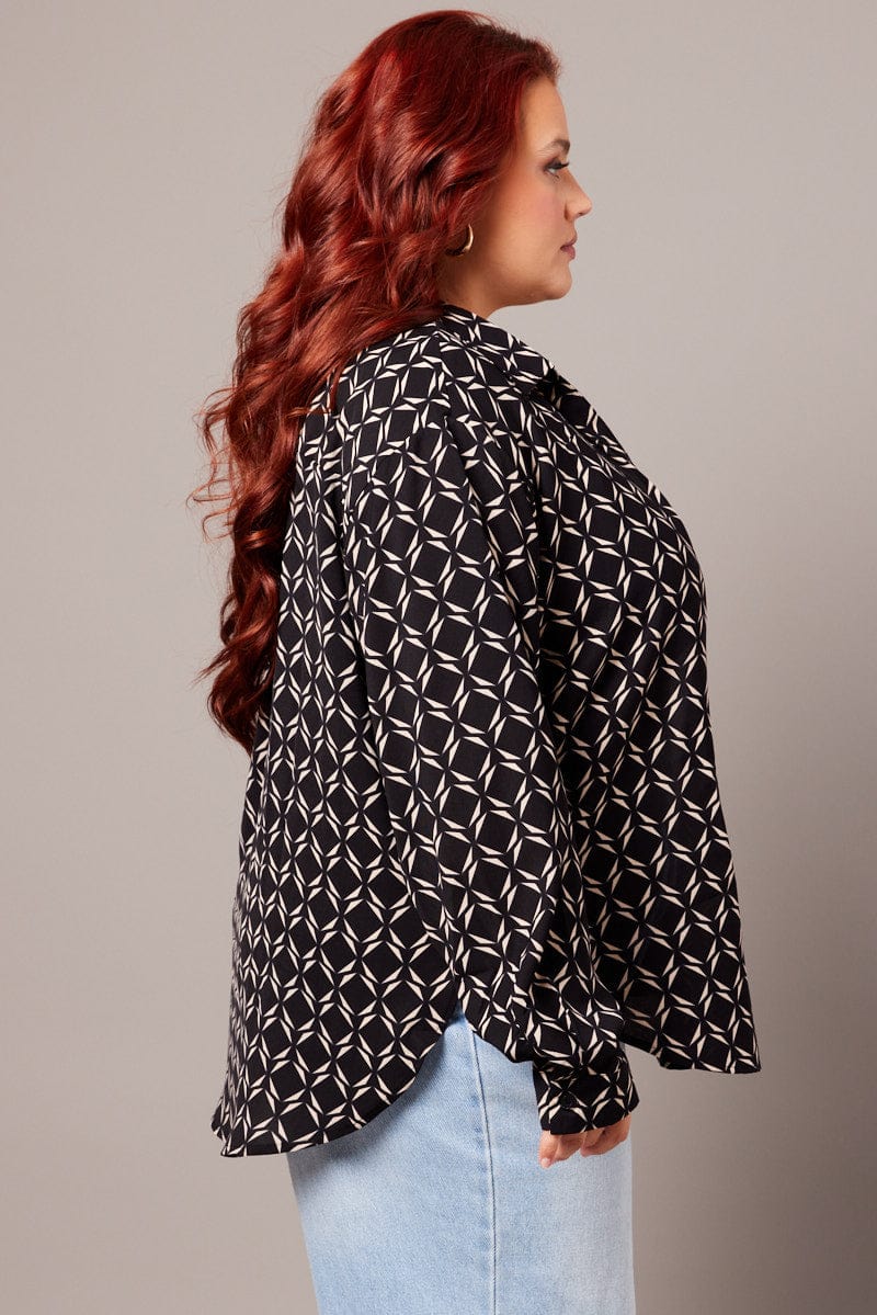 Black Geo Relaxed Shirt Long Sleeve - Image 4