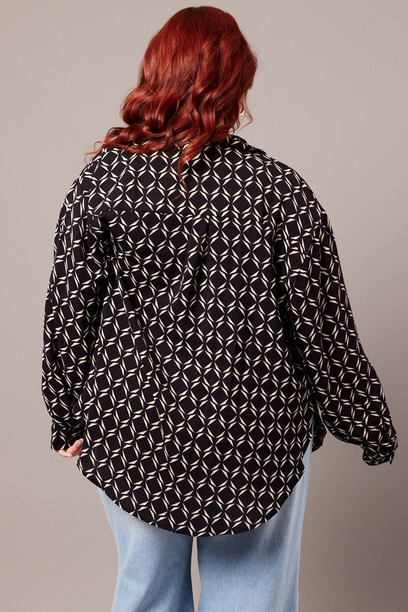 Black Geo Relaxed Shirt Long Sleeve - Image 5