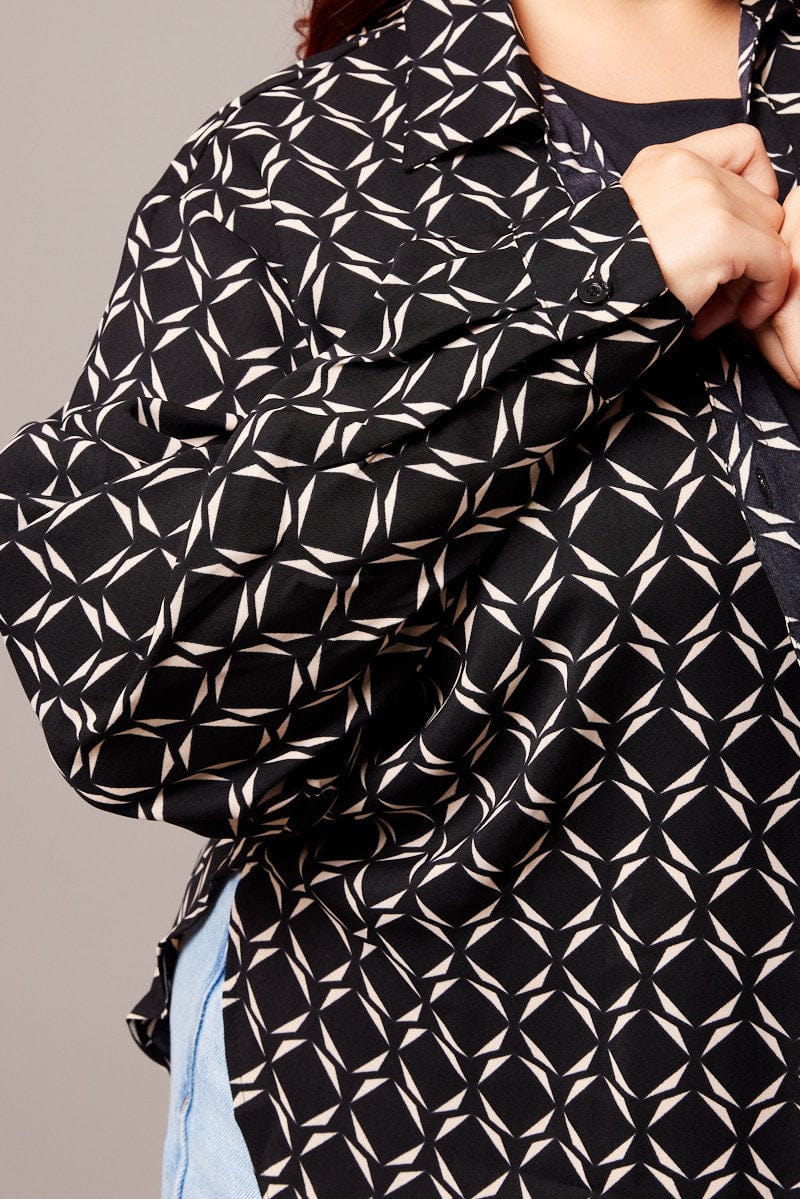 Black Geo Relaxed Shirt Long Sleeve - Image 6