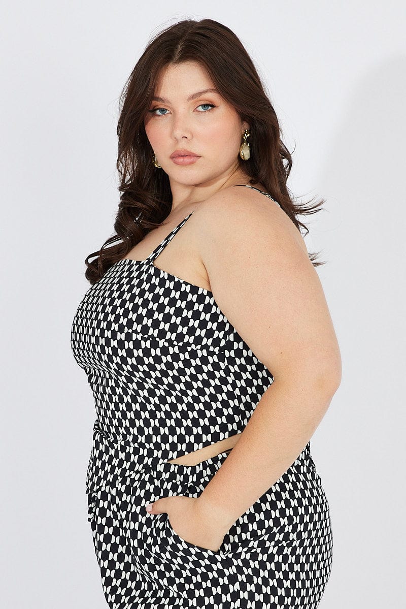 Black Geo Scarf Crop Top Sleeveless - Image 4