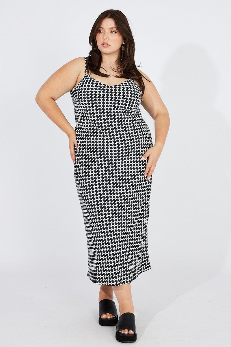 Black Geo Shoestring Strap Slip Maxidress - Image 2