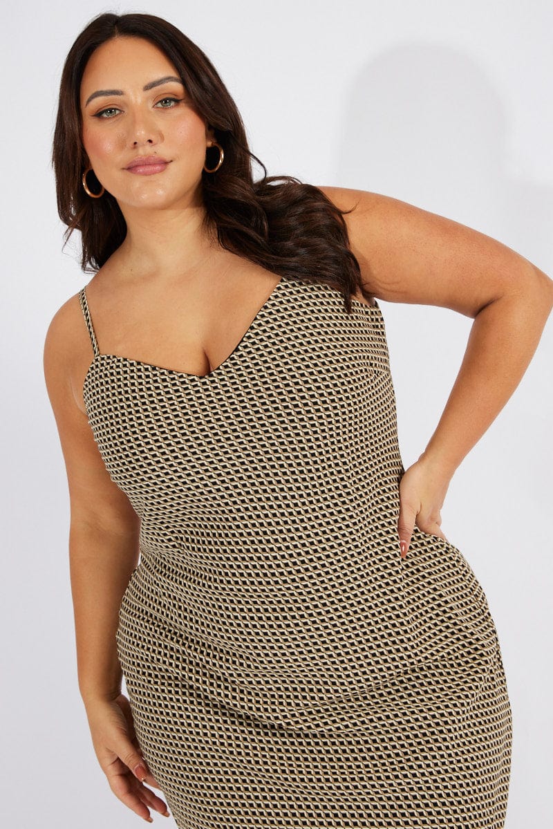 Black Geo Slip Dress Sleeveless - Image 3