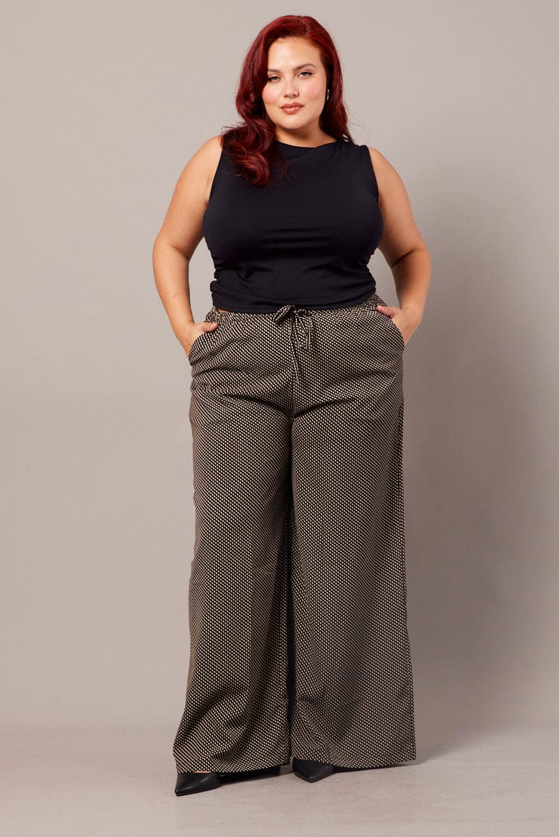 Black Geo Wide Leg Pants High Rise - Image 3