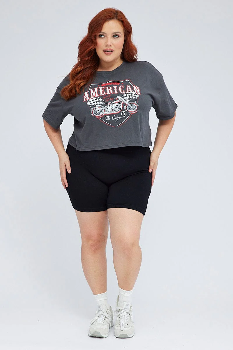 Black Graphic Crop T-shirt - Image 2