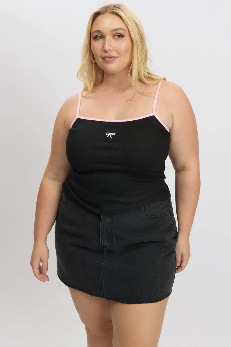 Black Graphic Singlet Top - Image 3