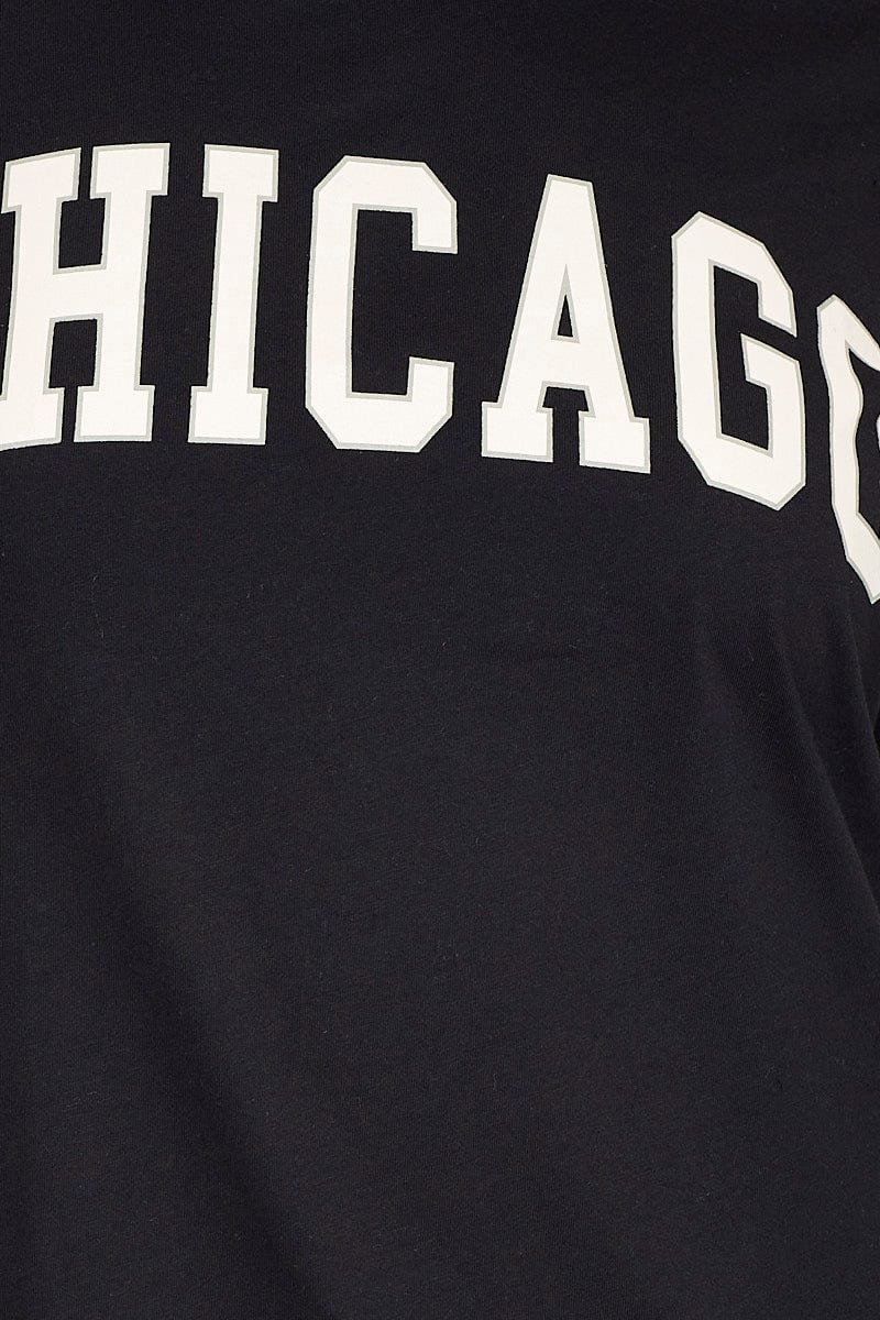 Black Graphic T-shirt Chicago Crew Neck Short Sleeve - Image 6