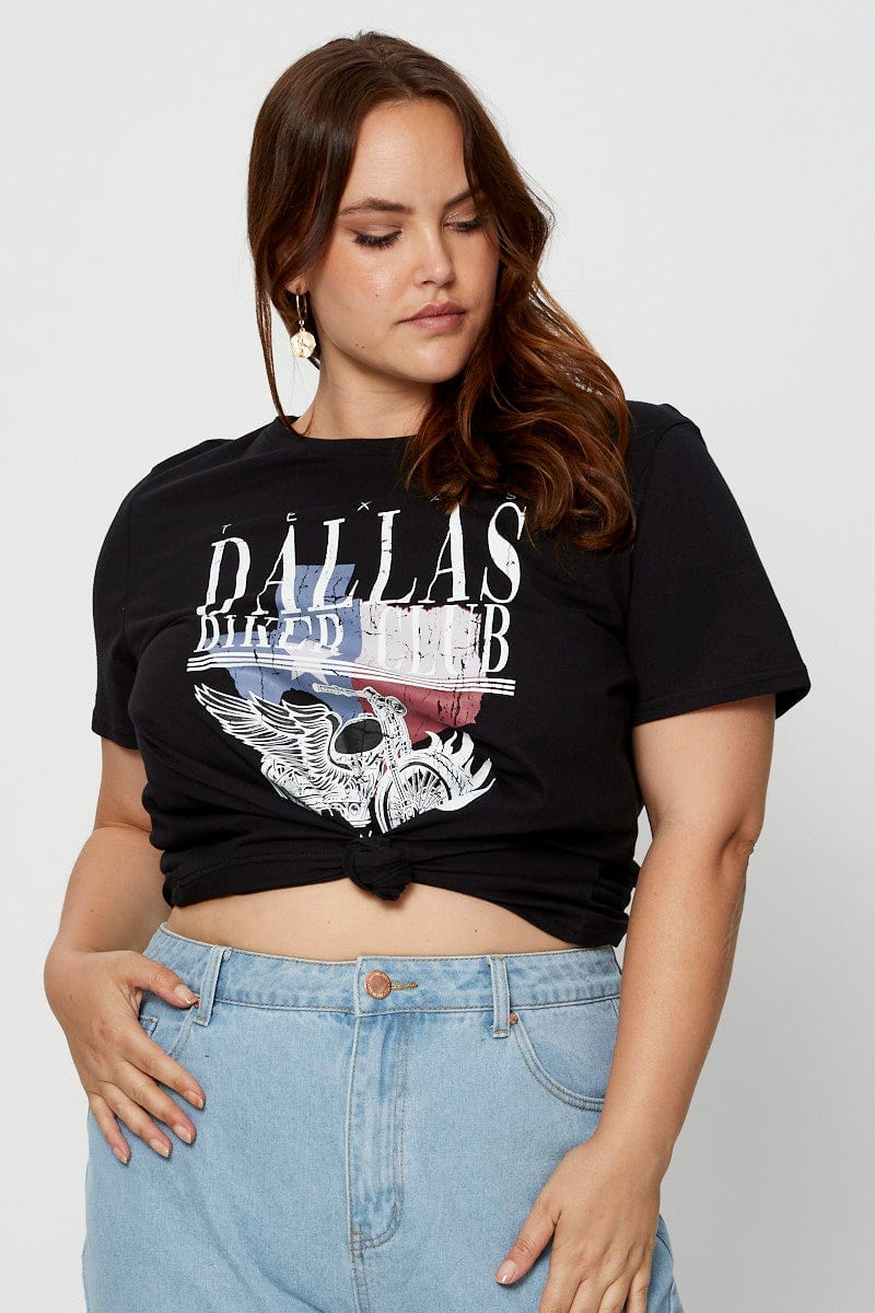 Black Graphic T-shirt Crew Neck Short Sleeve