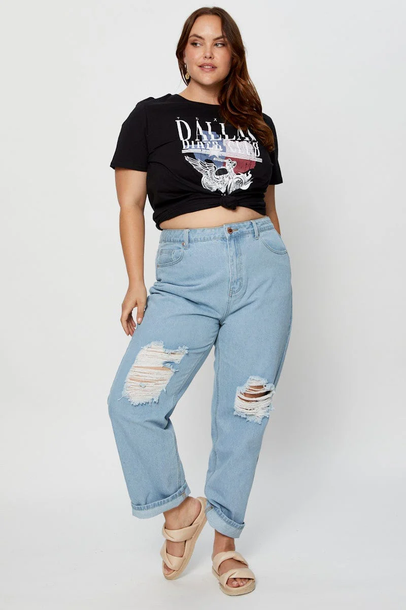 Black Graphic T-shirt Crew Neck Short Sleeve - Image 2