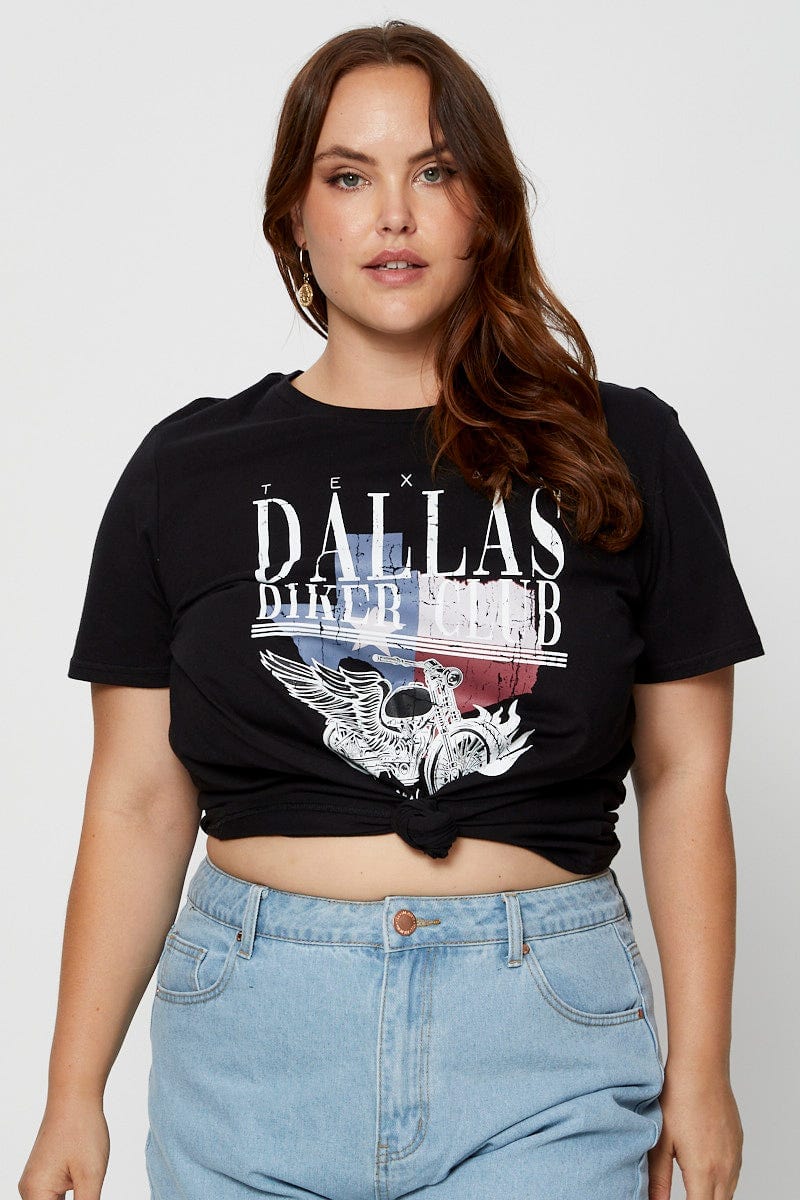 Black Graphic T-shirt Crew Neck Short Sleeve - Image 3